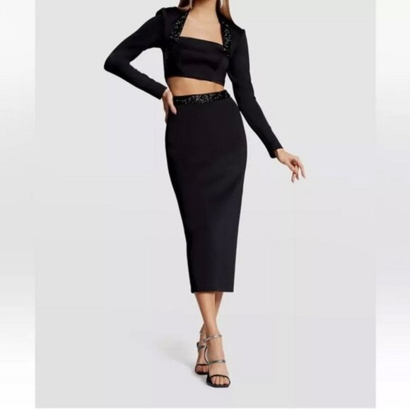 Sho by Tadashi Shoji Black Sequined Cutout Long Sleeve Dress - Picture 1 of 3